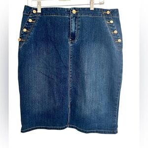 Chico’s Denim Jean Skirt with Gold Buttons Size 2 or L/12